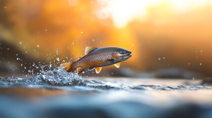 Wall Mural -  A fish leaping from water for a flying bite on another fish jumping out