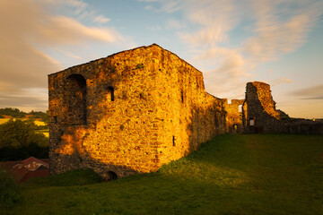 perimeter walls of the collapsed borotín castle in the tábor district in southern bohemia at sunrise