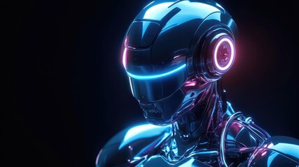 Poster - Futuristic robot with precision engineering, glowing lights, and advanced technology, designed for efficiency and intelligence.