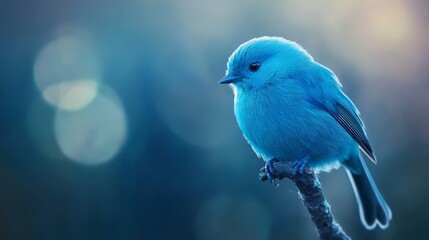 Sticker -  A blue bird perched on a crisp branch against a backdrop of a softly blurred sun casting rays on the ground