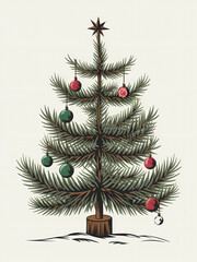 Wall Mural - Vintage Christmas tree in simple line art