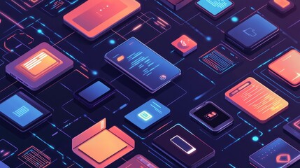 Poster - Illustrated smart devices connected in a digital network, highlighting the seamless communication between them through data exchange.