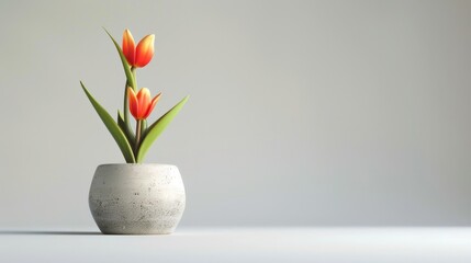 Wall Mural - tulip in full bloom, nestled in a simple ceramic pot.