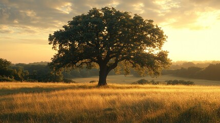 Canvas Print - Solitary Tree in a Golden Meadow