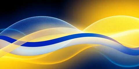 Wall Mural - Abstract waves in blue, yellow, and white.