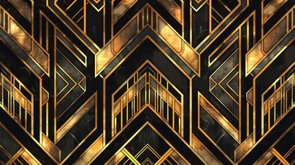 Poster - An Art Deco pattern of stylized geometric shapes, with a luxurious, gold and black color scheme