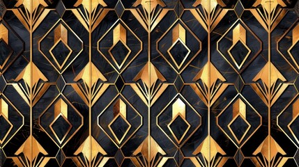 Poster - An Art Deco pattern of stylized geometric shapes, with a luxurious, gold and black color scheme