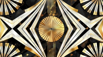 Poster - An Art Deco pattern of stylized geometric shapes, with a luxurious, gold and black color scheme