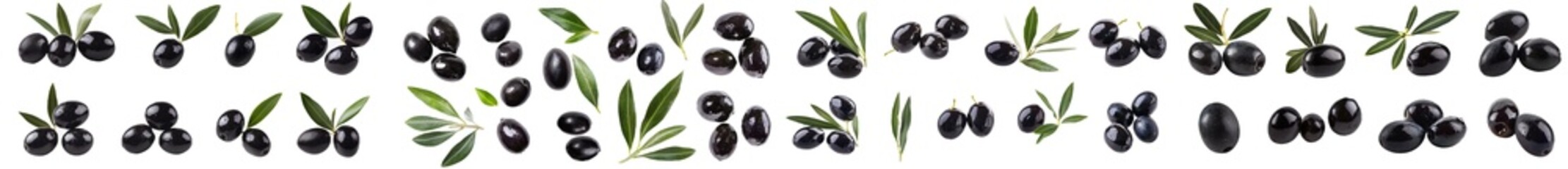 Poster - Isolated on a transparent background cutout, black olives fruit vegetable, many angles. Mockup template for artwork graphic design.
