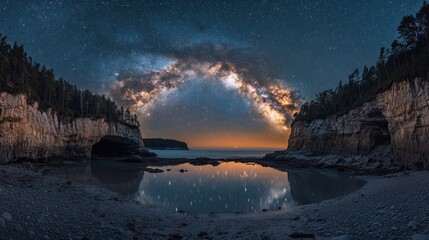 Sticker - Milky Way Galaxy Reflection Over Coastal Caves