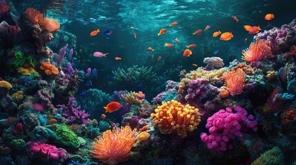 Wall Mural - A vibrant coral reef full of marine life, including fish, anemones, and sponges.