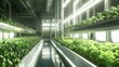 © arthit - An urban vertical farm with LED lighting systems that optimize plant growth in a controlled environment.