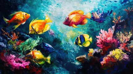 Wall Mural - Bright and colorful sea fish navigating through the vibrant coral reefs, capturing the essence of underwater life