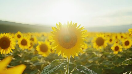 Poster - Close-up of a sunflower field, with vibrant yellow blooms stretching towards the sky.