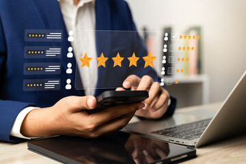 Wall Mural - online customer satisfaction survey service concept, client rate service from experience in applicat