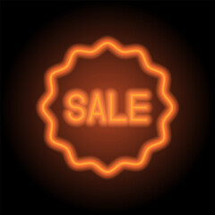 Wall Mural - Sale icon vector. Flat design. Orange neon on black background