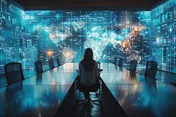 Poster - business technology network office person computer concept information global internet