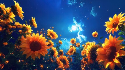 Poster - Radiant Sunflowers Reaching for the Vibrant Blue Sky