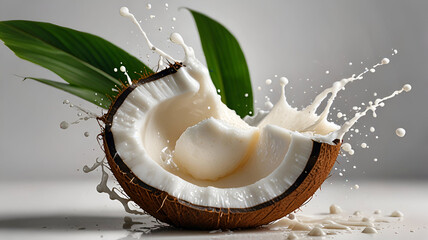 Coconut splash whit coconut milk isolated . Ai generative