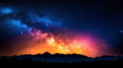 Wall Mural - a beautiful night sky with a bright orange and blue milky way
