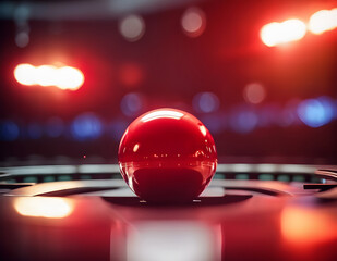 Red ball on blurred lights background. Abstract, technology