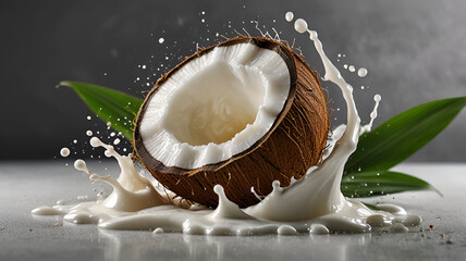 Coconut splash whit coconut milk isolated . Ai generative