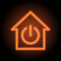 Wall Mural - Shut down, house simple icon vector. Flat design. Orange neon on black background