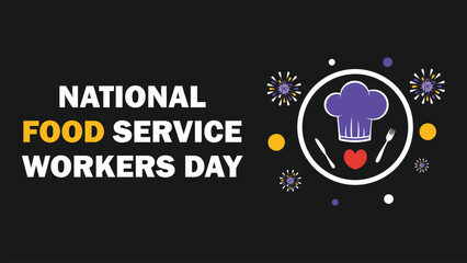 Wall Mural - National Food Service Workers Day vector banner design with geometric shapes and vibrant colors on a horizontal background.