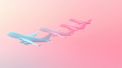 Wall Mural - Flat design cargo planes in pastel 3D render, import-export logistics, visualizing air freight transportation 