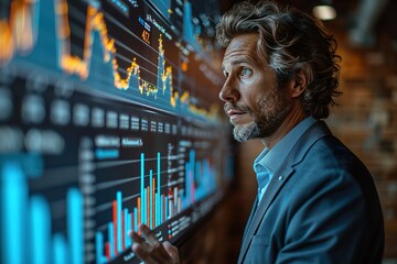 Poster - A businessman using AI to simulate different business scenarios during