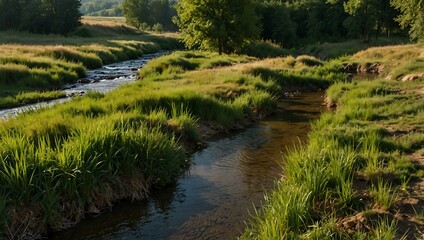 Poster - Countryside landscape with a stream in northern Moldova.