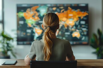 Poster - computer business laptop communication technology person office woman working online