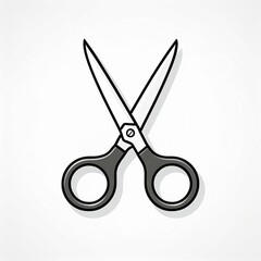 Poster - Minimalist Vector Illustration of Open Scissors with Black Handles, Sharp Blades, and Subtle Shadowing on White Background. Perfect for Cutting, Craft and DIY Themes in Creative Projects Logo Icon Png
