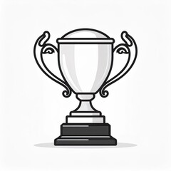 Poster - Minimalist Illustration of a Classic Silver Trophy Cup with Black Base and Curved Handles on White Background. Symbol of Achievement, Victory, and Success. Vector Logo Icon Png