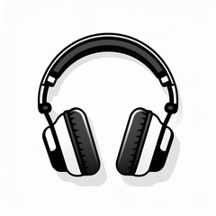 Poster - Minimalist Black and White Headphones Icon. Modern Line Art Illustration of Over-Ear Studio Headset for Audio, Music, Podcast, or Technology Themed Design on a Soft Gradient White Background PNG Logo
