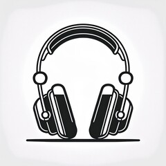 Poster - Minimalist Black and White Headphones Icon. Modern Line Art Illustration of Over-Ear Studio Headset for Audio, Music, Podcast, or Technology Themed Design on a Soft Gradient White Background PNG Logo