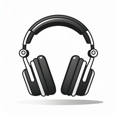 Poster - Minimalist Black and White Headphones Icon. Modern Line Art Illustration of Over-Ear Studio Headset for Audio, Music, Podcast, or Technology Themed Design on a Soft Gradient White Background PNG Logo