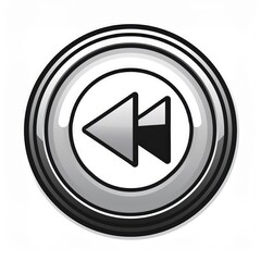 Poster - Minimalist Black and White Rewind Button Icon in Circular Design with Drop Shadow on Clean White Background Vector Logo Icon Png