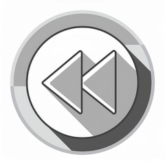 Poster - Minimalist Black and White Rewind Button Icon in Circular Design with Drop Shadow on Clean White Background Vector Logo Icon Png