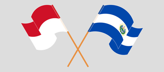 Sticker - Crossed and waving flags of Indonesia and Republic of El Salvador. Vector illustration