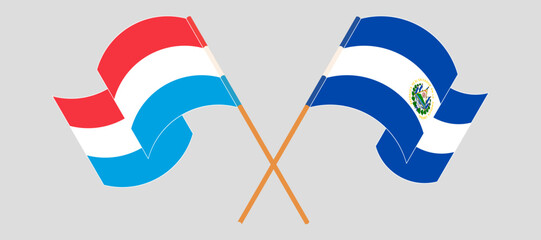 Sticker - Crossed and waving flags of Luxembourg and Republic of El Salvador. Vector illustration