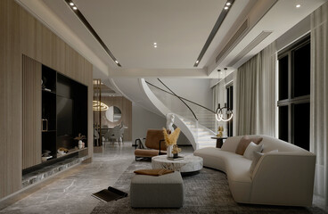 Wall Mural - 3d render modern living room