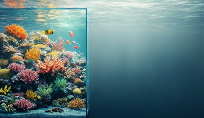 Wall Mural - This is a result of human ecological activity. A colorful coral reef underwater with fish, before and after water pollution. System generated by stock.