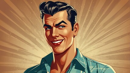 Wall Mural - handsome squinting pin up man vector illustration background