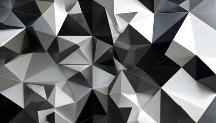 Futuristic Geometric Mosaic with Triangles and Stripes in a Dark Gradient Abstract Design