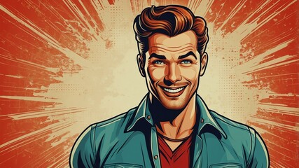 Wall Mural - handsome beaming pin up man vector illustration background