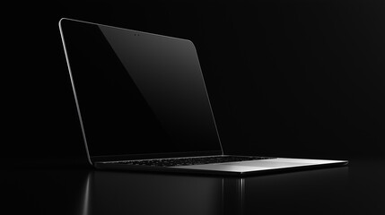 Poster - Modern laptop computer showing blank screen on black background