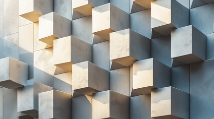 Poster - Modern architecture concrete wall made of cubes is illuminated by the sun