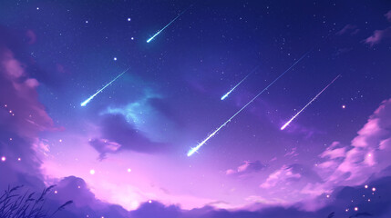 Aufkleber - Bright purple night sky with shooting stars falling down