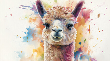 Wall Mural - Colorful portrait of an alpaca smiling on artistic background